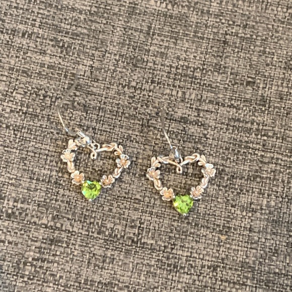 Sterling Silver and Peridot Floral Heart Earrings from Ireland - Picture 2 of 3